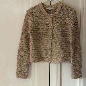 LOFT Beige/Tan Textured Knit Button-Front Cardigan